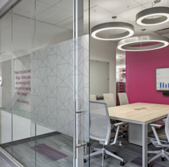 Conference room with sliding glass doors